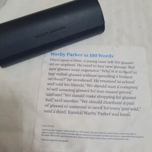 Warby Parker Navy Blue Domed Eyeglasses Sunglasses Case With Microfiber Cloth
